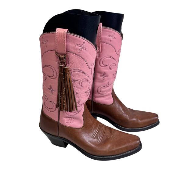 ARIAT Boots 6B Moon Fringe Tassels Cowboy Snipe Toe Cowgirl Rodeo Pink Western - Picture 4 of 12